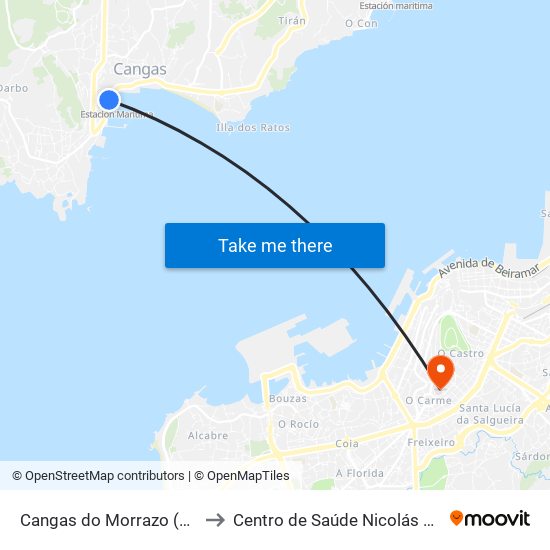 Cangas do Morrazo (E.A.) to Centro de Saúde Nicolás Peña map