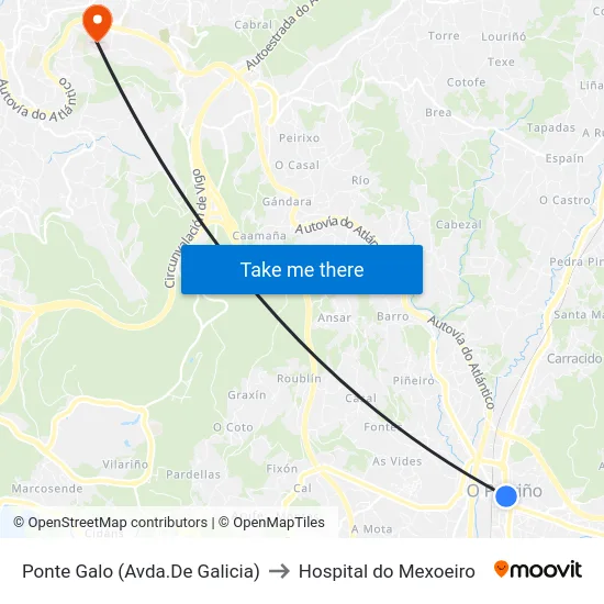 Ponte Galo (Avda.De Galicia) to Hospital do Mexoeiro map