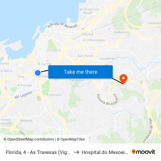 Florida, 4 - As Travesas (Vigo) to Hospital do Mexoeiro map