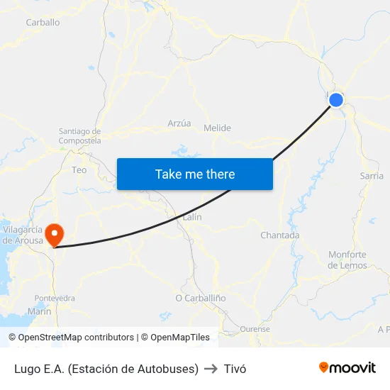 Lugo E.A. (Estación de Autobuses) to Tivó map