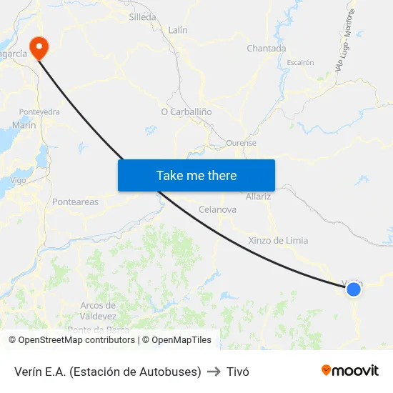 Verín E.A. (Estación de Autobuses) to Tivó map