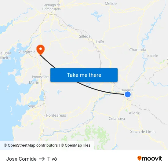 Jose Cornide to Tivó map