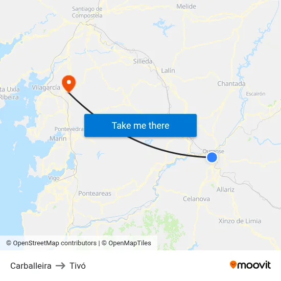 Carballeira to Tivó map