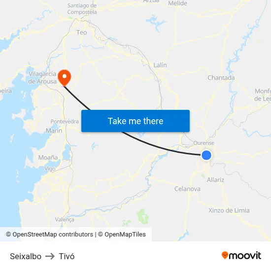 Seixalbo to Tivó map