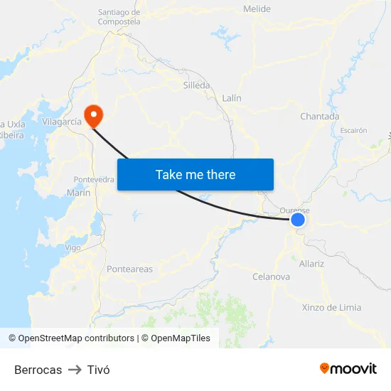 Berrocas to Tivó map