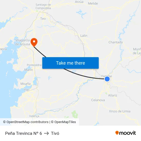 Peña Trevinca Nº 6 to Tivó map