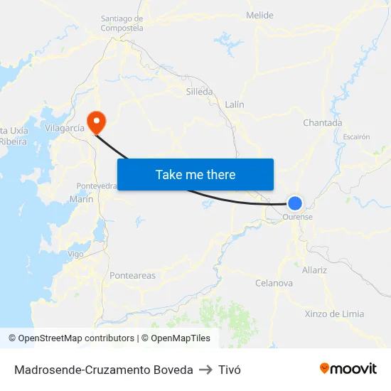 Madrosende-Cruzamento Boveda to Tivó map