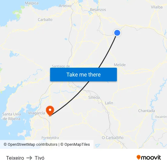 Teixeiro to Tivó map