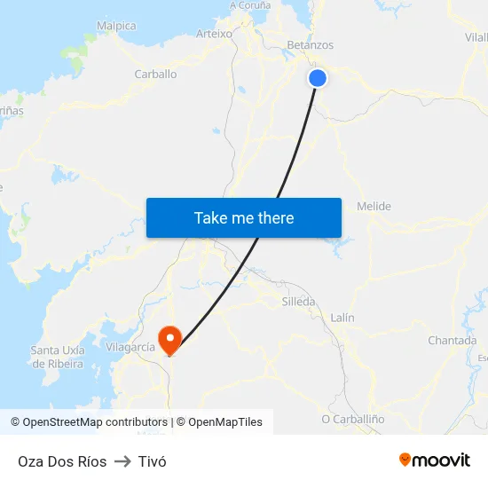 Oza Dos Ríos to Tivó map