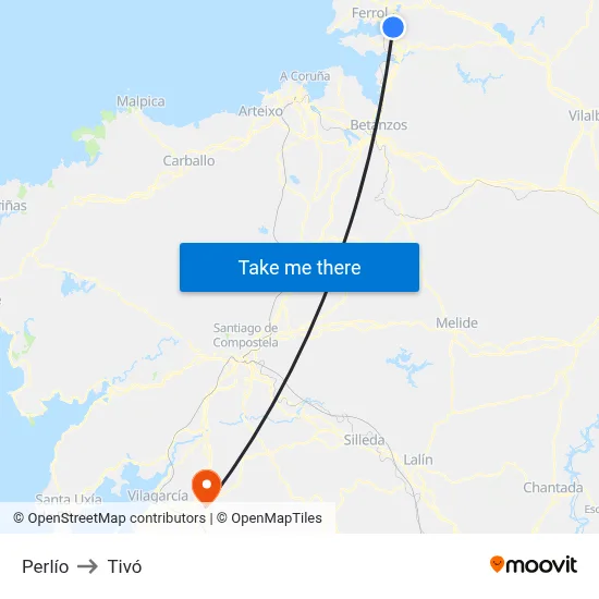 Perlío to Tivó map