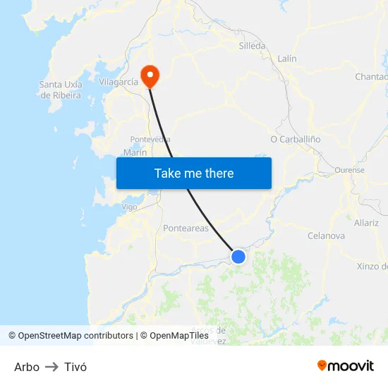 Arbo to Tivó map