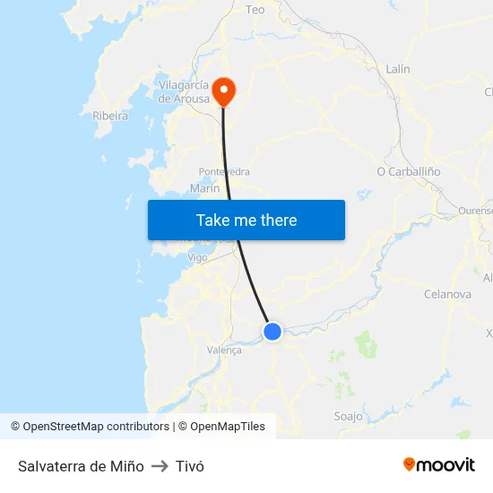 Salvaterra de Miño to Tivó map