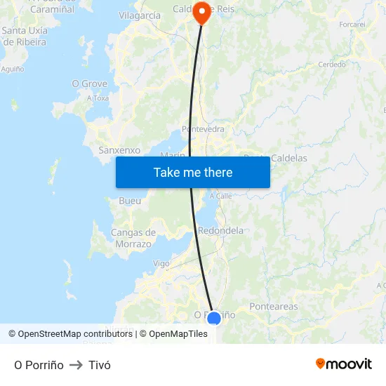 O Porriño to Tivó map