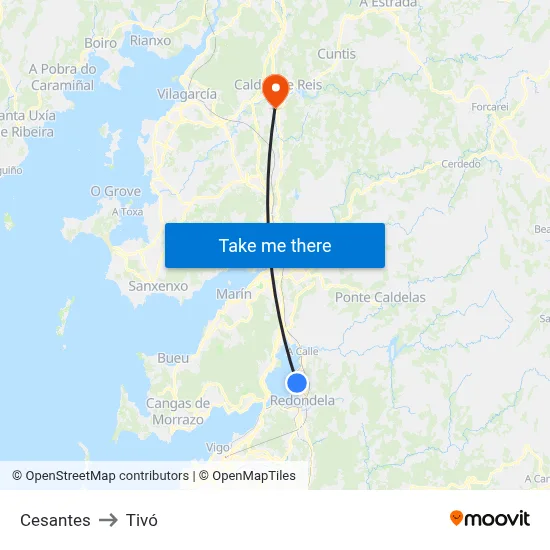 Cesantes to Tivó map