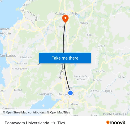 Pontevedra-Universidade to Tivó map