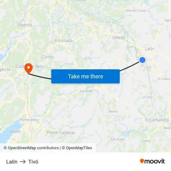 Lalín to Tivó map