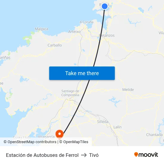 Estación de Autobuses de Ferrol to Tivó map