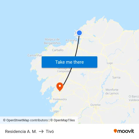 Residencia A. M. to Tivó map