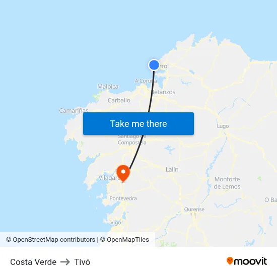 Costa Verde to Tivó map