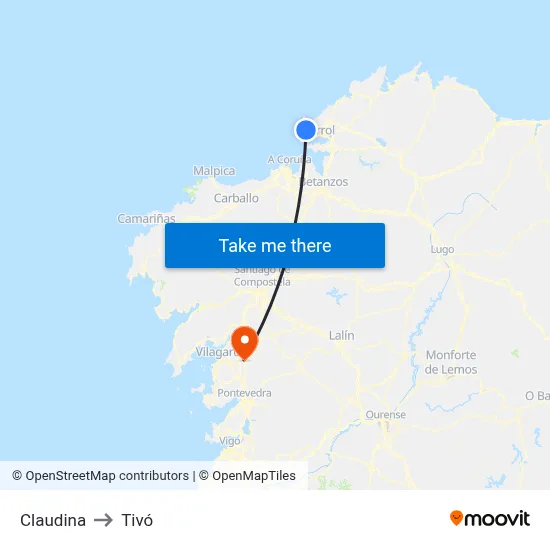 Claudina to Tivó map