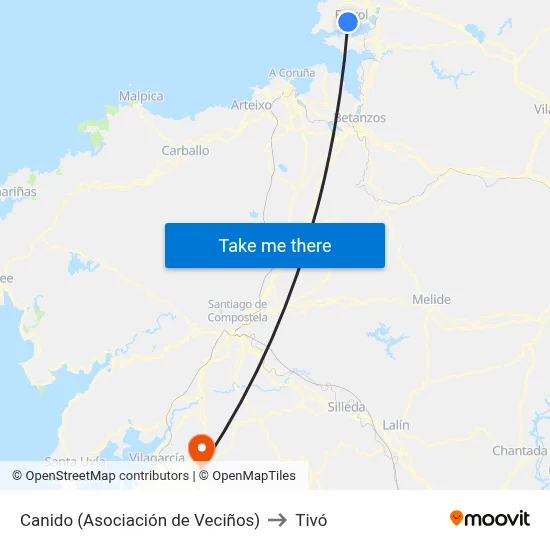 Canido (Asociación de Veciños) to Tivó map