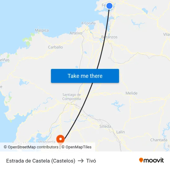 Estrada de Castela (Castelos) to Tivó map