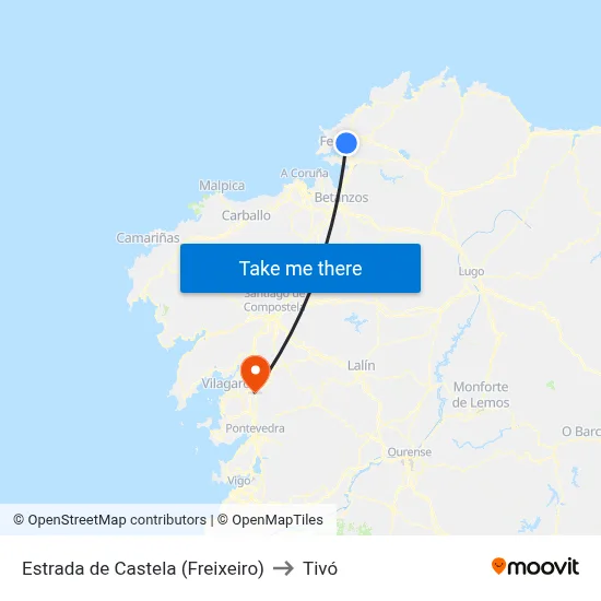 Estrada de Castela (Freixeiro) to Tivó map