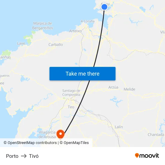 Porto to Tivó map
