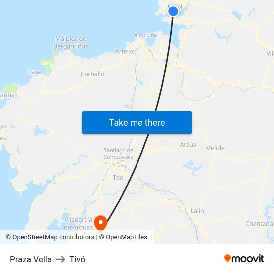 Praza Vella to Tivó map