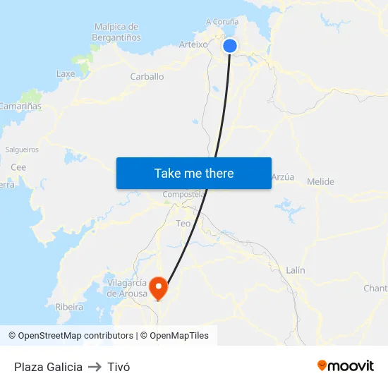 Plaza Galicia to Tivó map