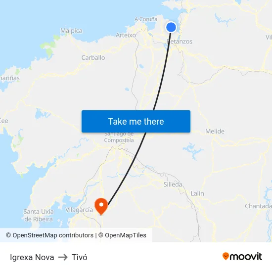 Igrexa Nova to Tivó map
