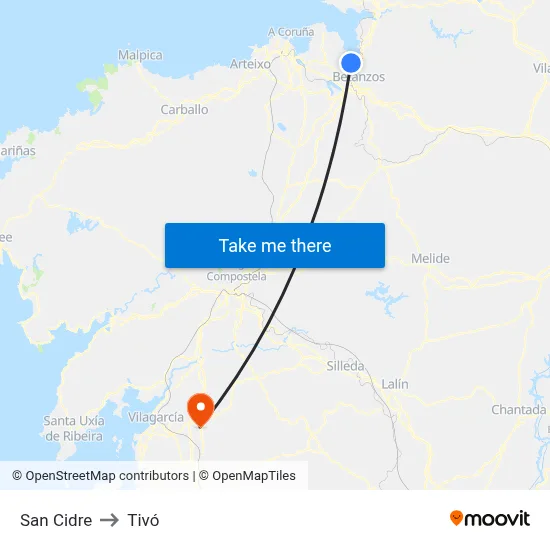 San Cidre to Tivó map