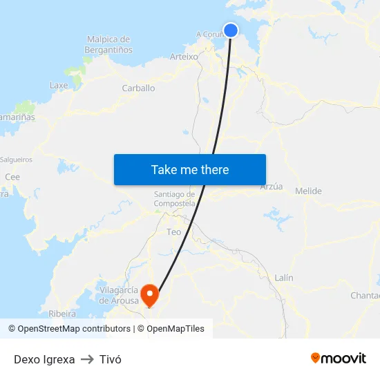 Dexo Igrexa to Tivó map