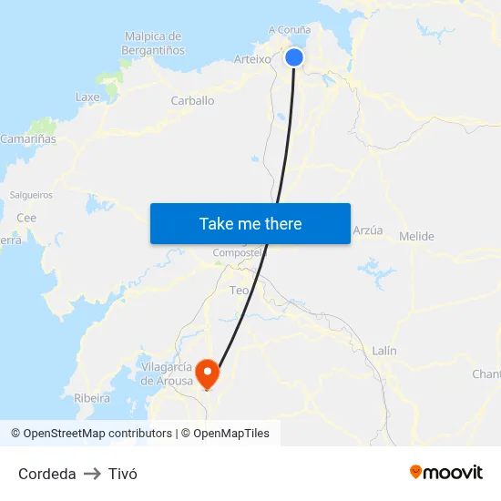 Cordeda to Tivó map
