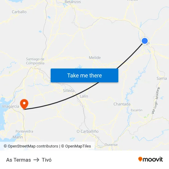 As Termas to Tivó map