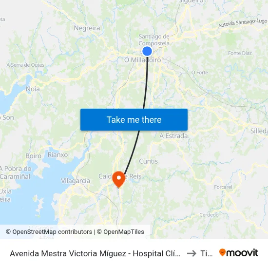 Avenida Mestra Victoria Míguez - Hospital Clínico to Tivó map