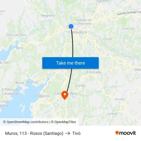 Muros, 113 - Roxos (Santiago) to Tivó map