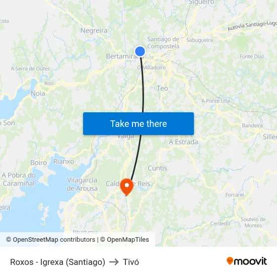 Roxos - Igrexa (Santiago) to Tivó map