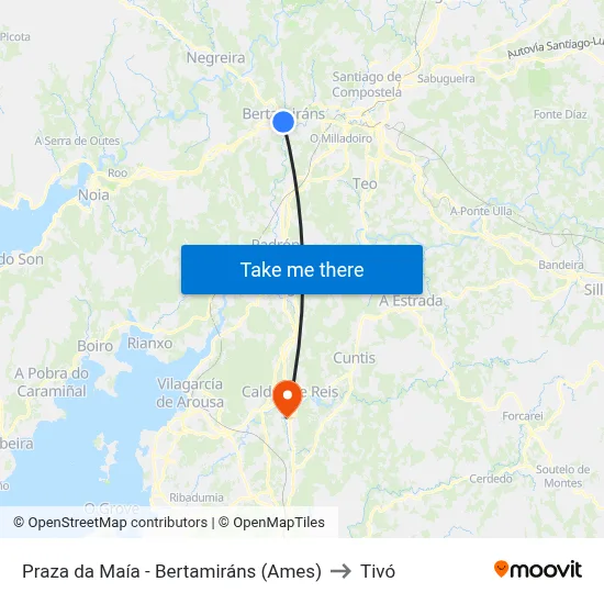 Praza da Maía - Bertamiráns (Ames) to Tivó map