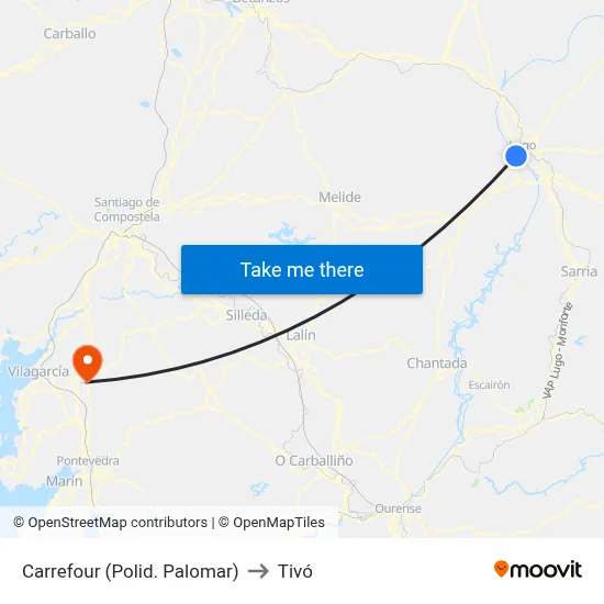 Carrefour (Polid. Palomar) to Tivó map