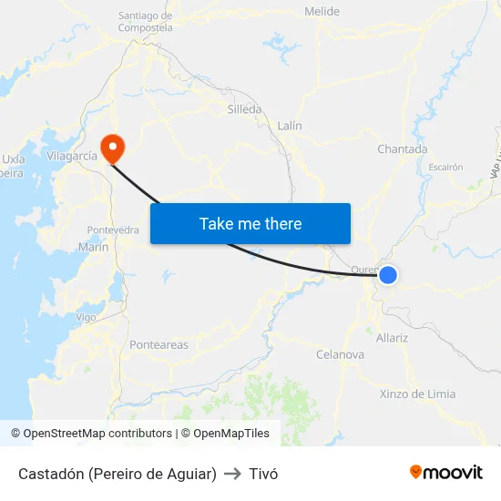 Castadón (Pereiro de Aguiar) to Tivó map