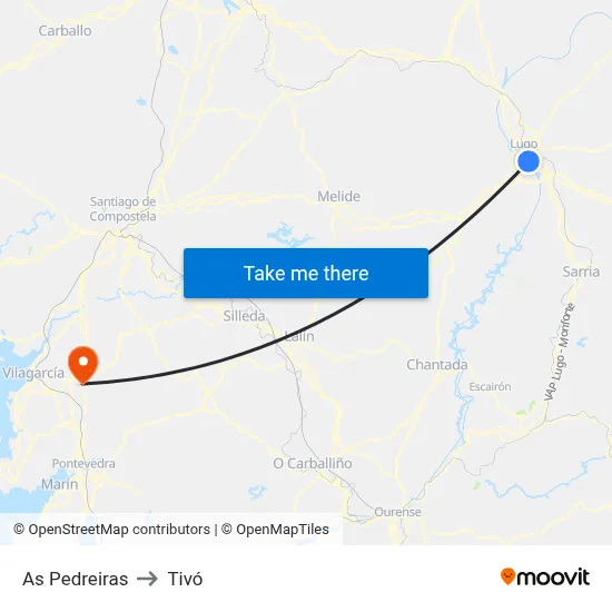 As Pedreiras to Tivó map