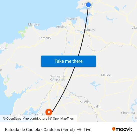 Estrada de Castela - Castelos (Ferrol) to Tivó map