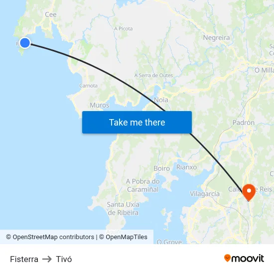 Fisterra to Tivó map