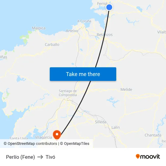 Perlío (Fene) to Tivó map