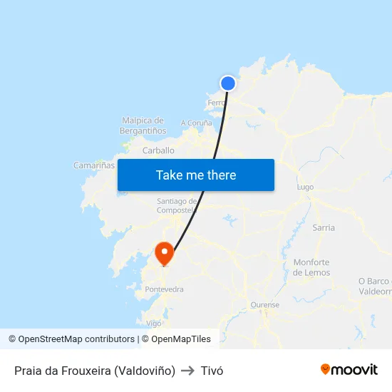 Praia da Frouxeira (Valdoviño) to Tivó map