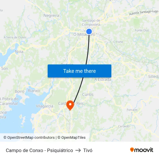 Campo de Conxo - Psiquiátrico to Tivó map