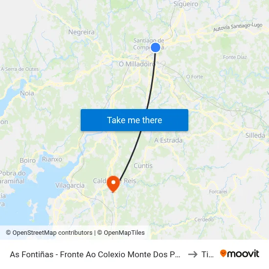 As Fontiñas - Fronte Ao Colexio Monte Dos Postes to Tivó map