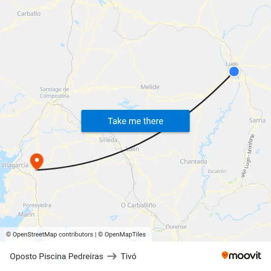 Oposto Piscina Pedreiras to Tivó map