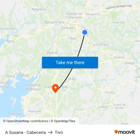 A Susana - Cabeceira to Tivó map